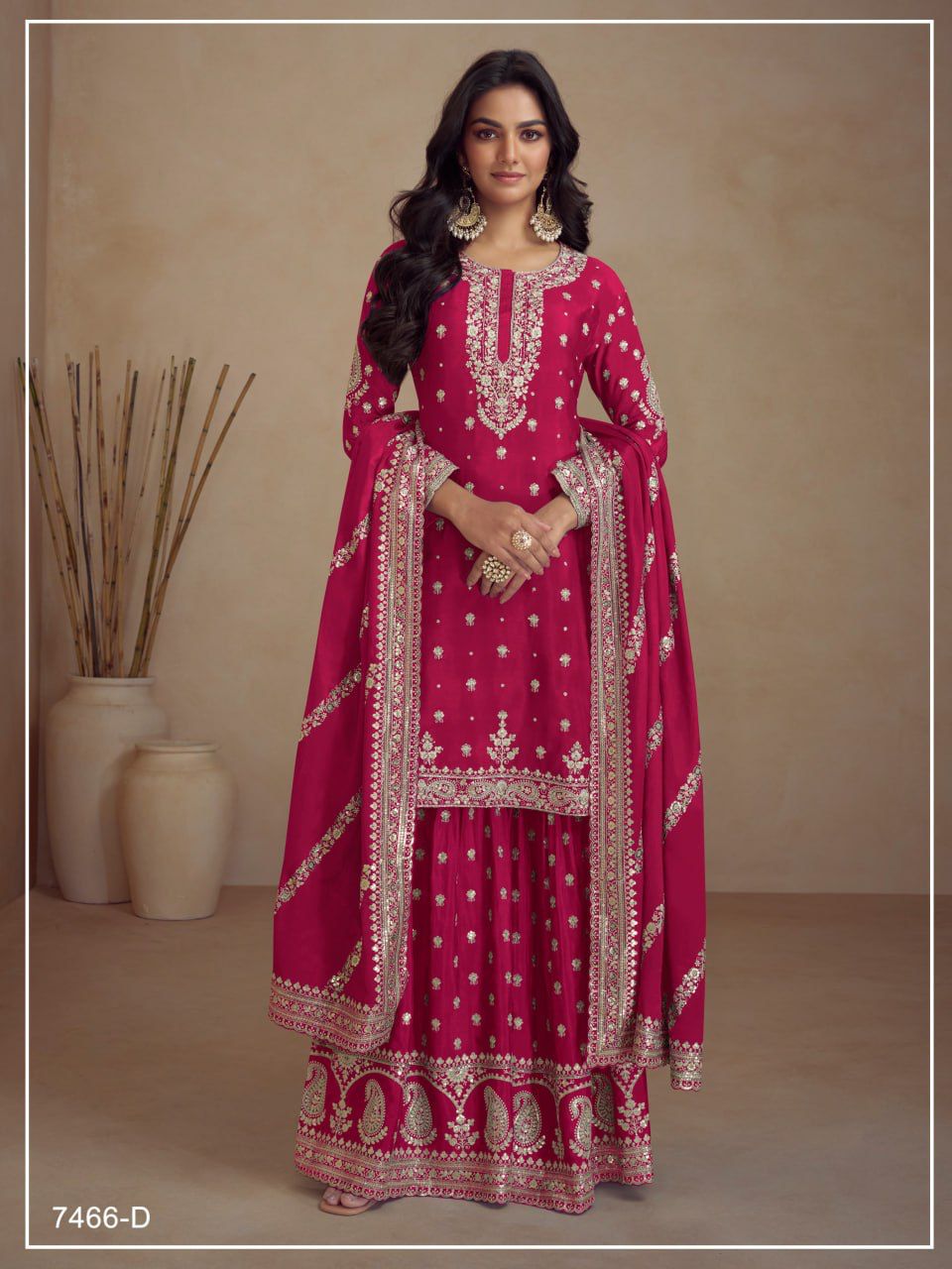 Chinon Silk Heavy Embroidered Full Stitched Suit 7466