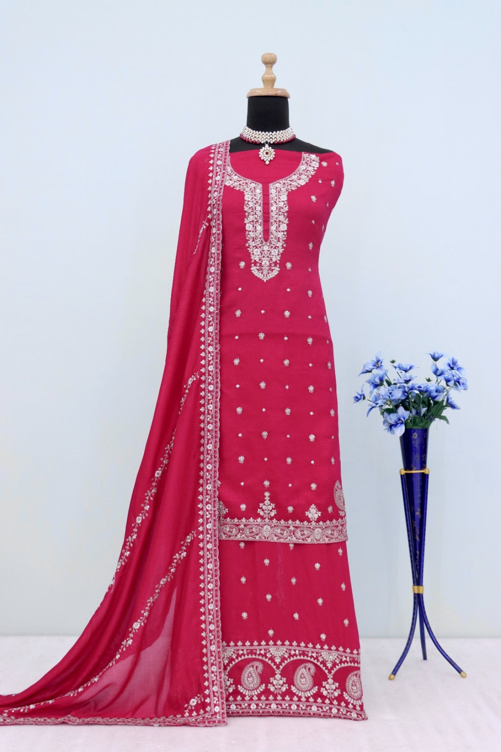 Chinon Silk Heavy Embroidered Full Stitched Suit 7466