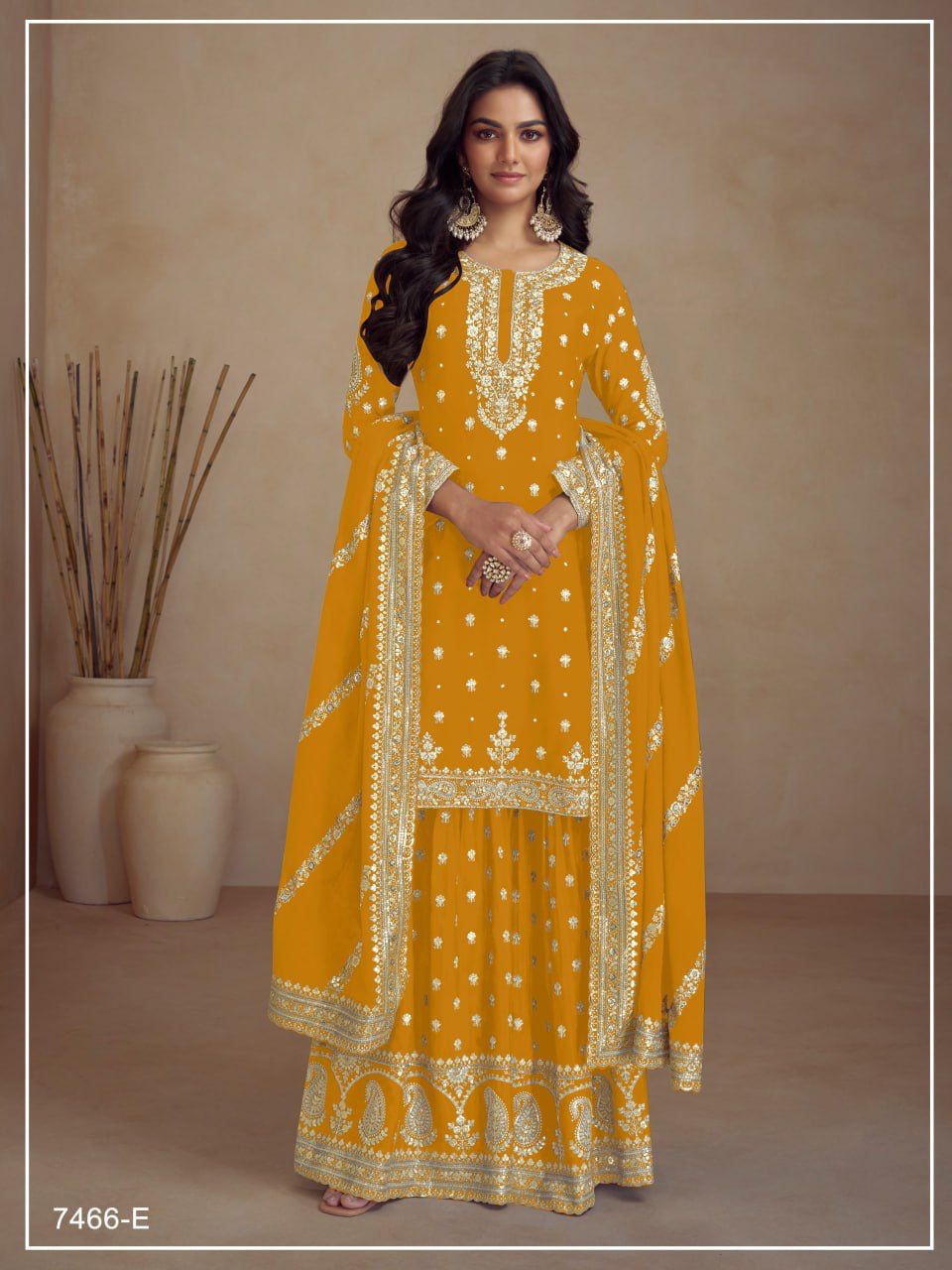 Chinon Silk Heavy Embroidered Full Stitched Suit 7466