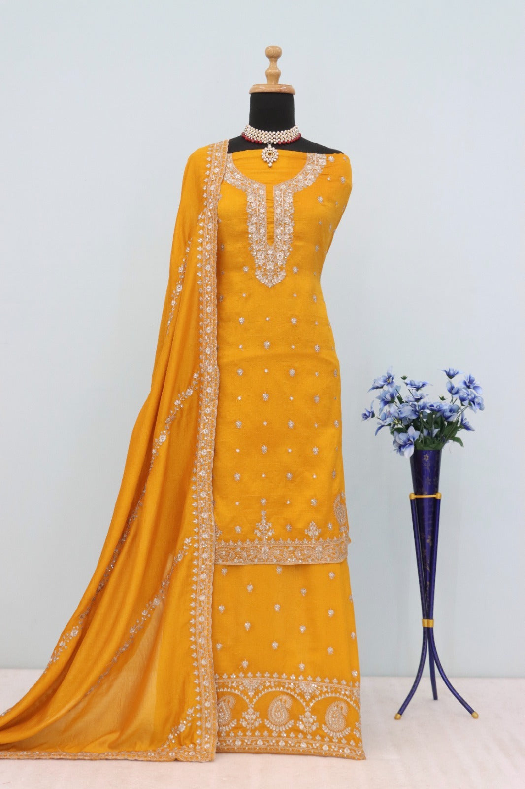 Chinon Silk Heavy Embroidered Full Stitched Suit 7466