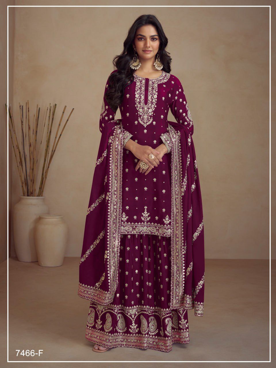 Chinon Silk Heavy Embroidered Full Stitched Suit 7466