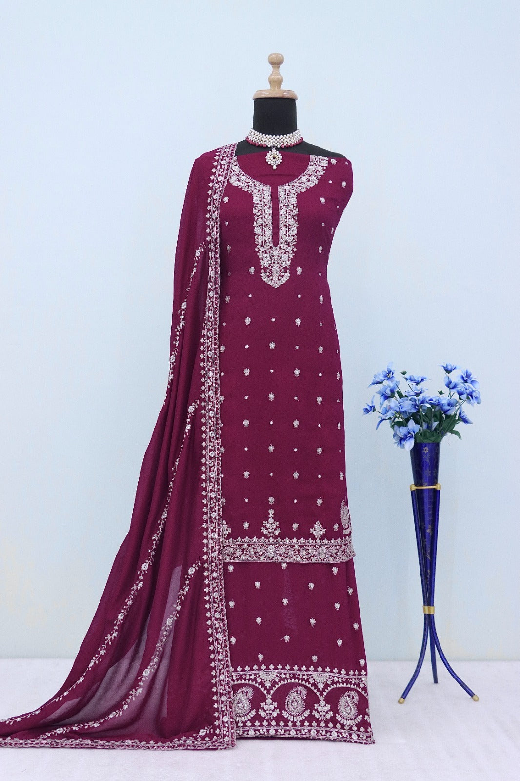 Chinon Silk Heavy Embroidered Full Stitched Suit 7466