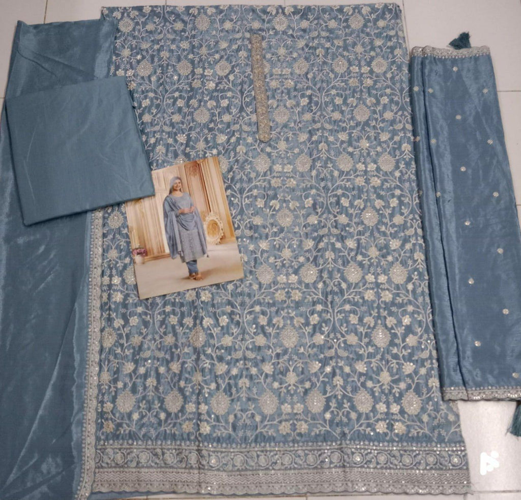 Chinon Silk Heavy Embroidered Semi Stitched Suit 68461