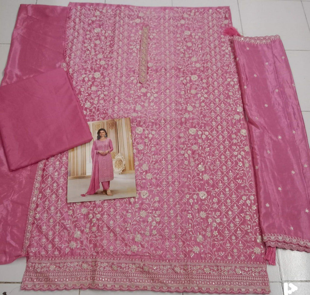 Chinon Silk Heavy Embroidered Semi Stitched Suit 68461