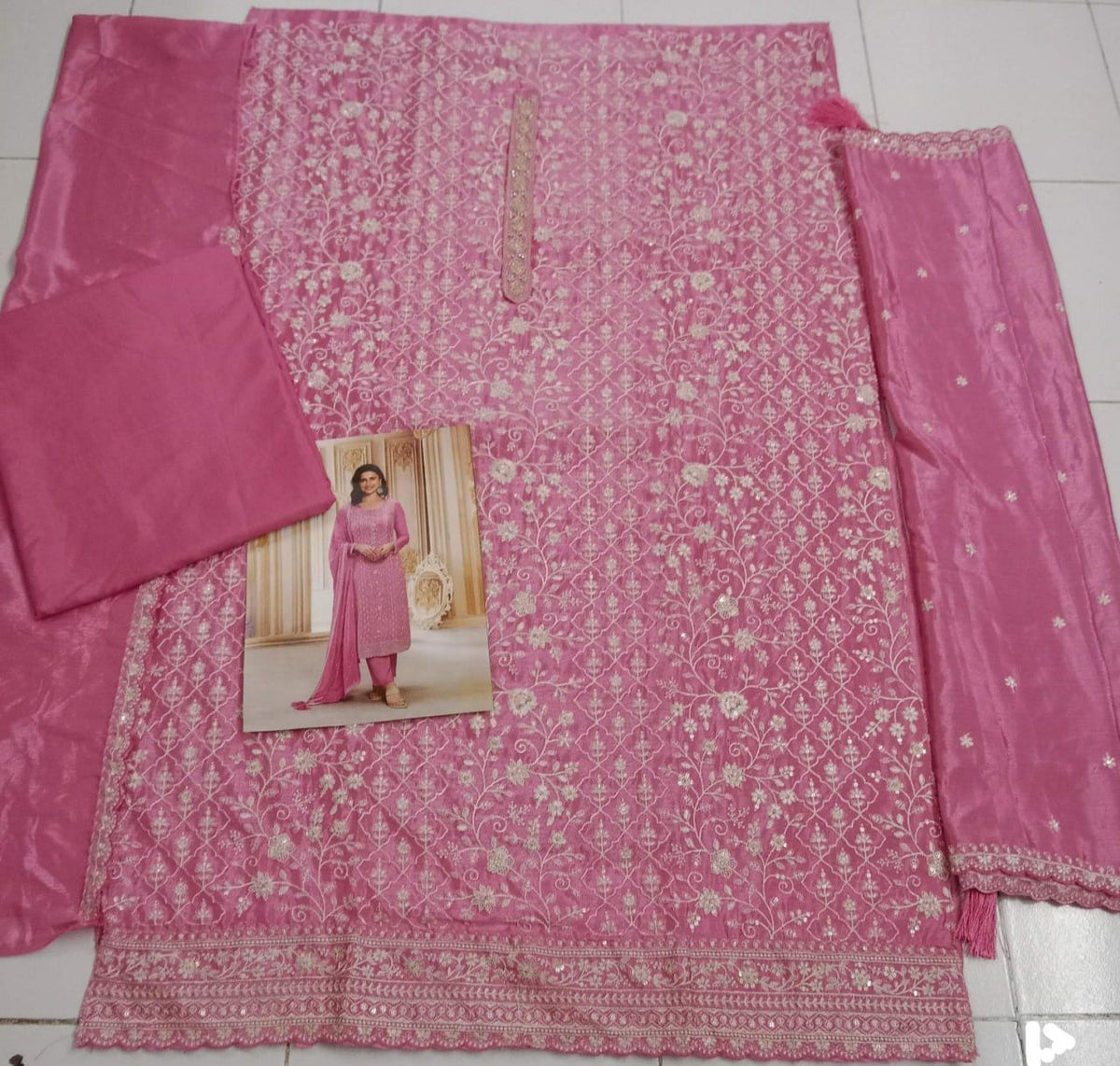 Chinon Silk Heavy Embroidered Semi Stitched Suit 68461