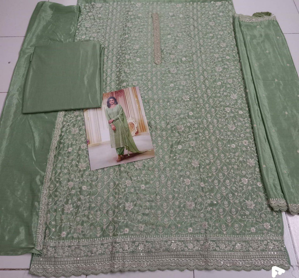 Chinon Silk Heavy Embroidered Semi Stitched Suit 68461