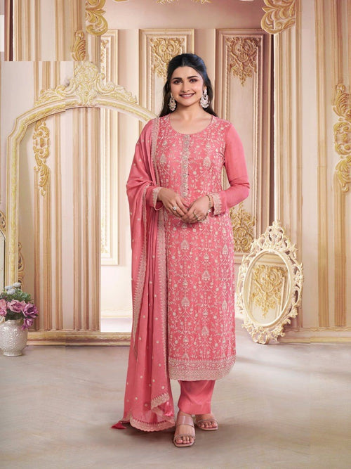 Chinon Silk Heavy Embroidered Semi Stitched Suit 68461
