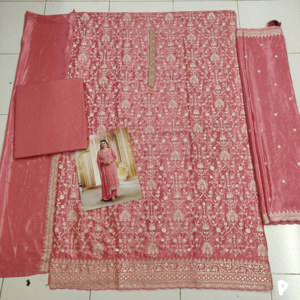 Chinon Silk Heavy Embroidered Semi Stitched Suit 68461
