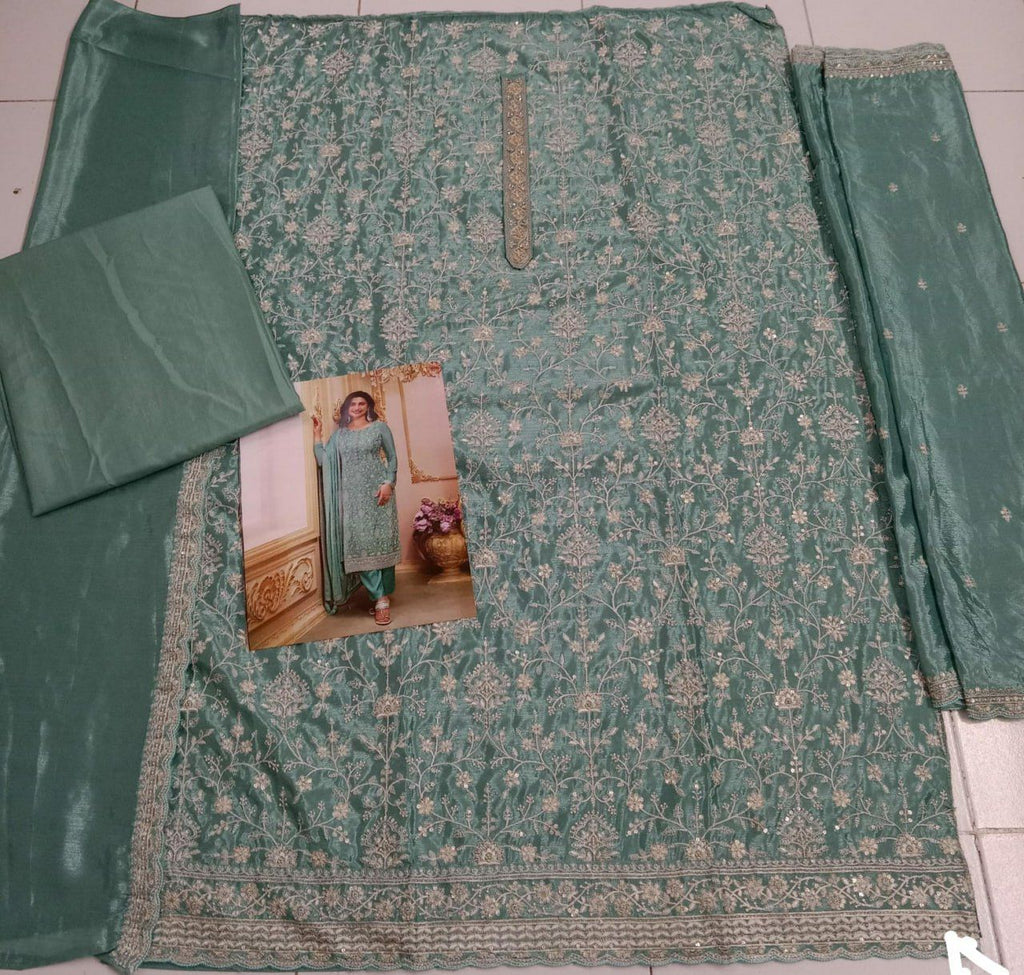 Chinon Silk Heavy Embroidered Semi Stitched Suit 68461