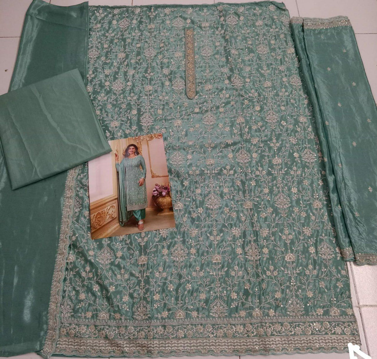 Chinon Silk Heavy Embroidered Semi Stitched Suit 68461