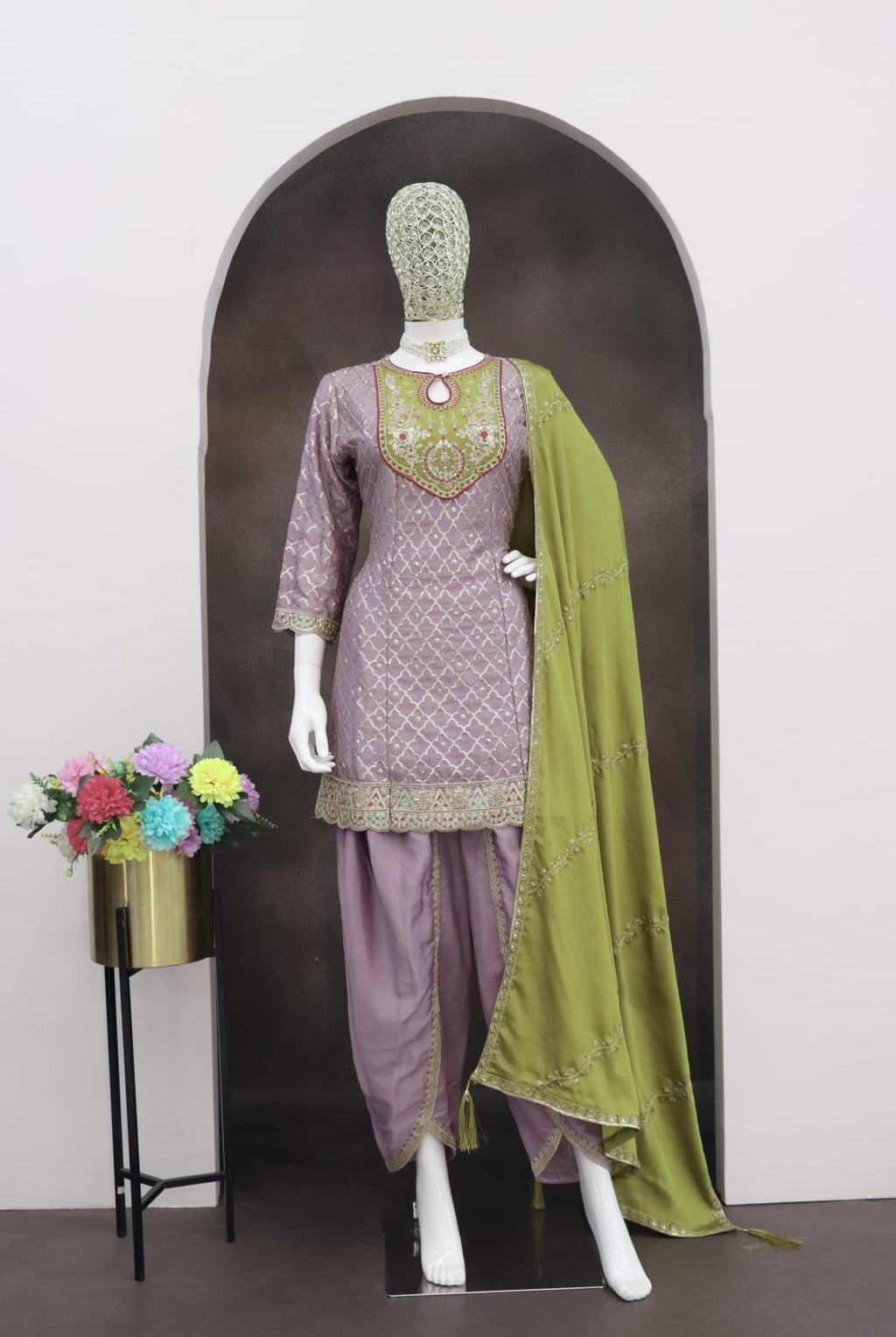 Indo-Western look Short Kurti, Dhoti & Dupatta Sets For Festivals & Weddings 1705