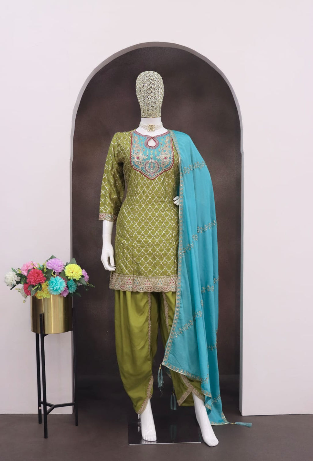 Indo-Western look Short Kurti, Dhoti & Dupatta Sets For Festivals & Weddings 1705