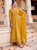 Yellow A-Line Pure Cotton Heavy Embroidery Full Stitched Summer Suit 5102
