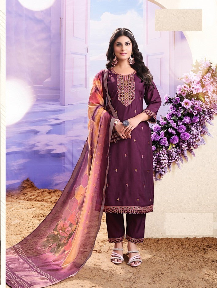 Purple Roman Silk Suit With Digital Print Dupatta 204