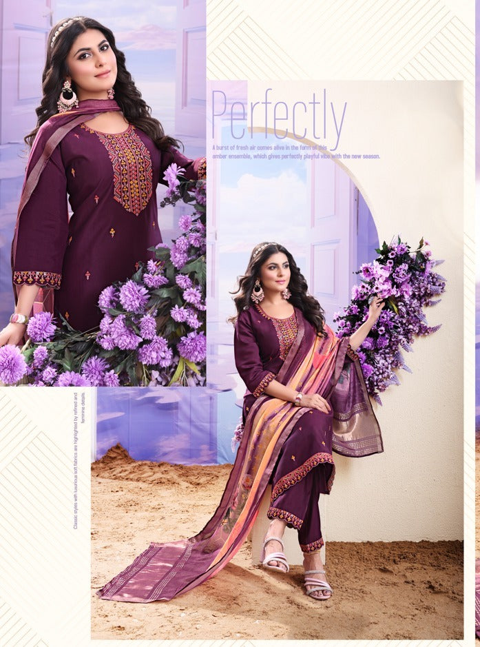 Purple Roman Silk Suit With Digital Print Dupatta 204