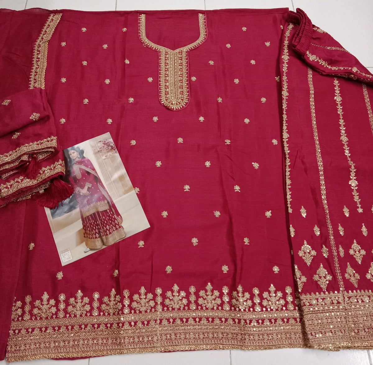Chinon Silk Embroidered Full Stitched Wedding Palazzo Suit 72151