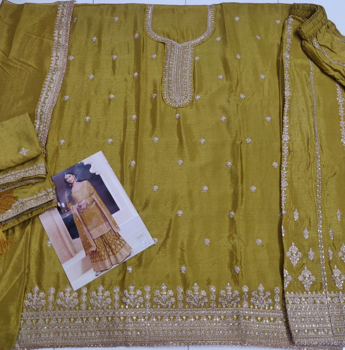 Chinon Silk Embroidered Full Stitched Wedding Palazzo Suit 72151