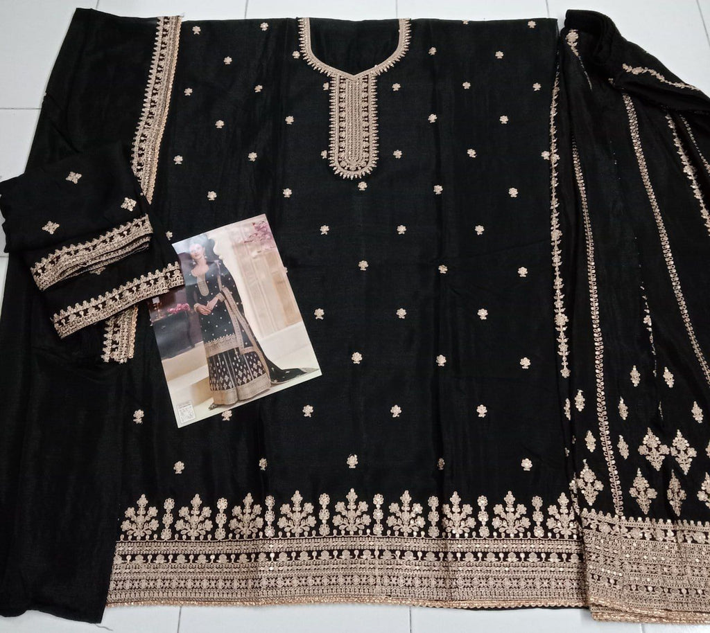 Chinon Silk Embroidered Full Stitched Wedding Palazzo Suit 72151