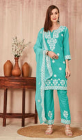 Light Blue Lucknowi Work Pant Kurti & Dupatta Set 103