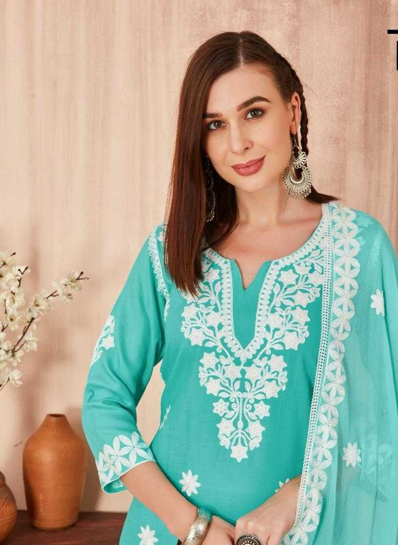 Light Blue Lucknowi Work Pant Kurti & Dupatta Set 103