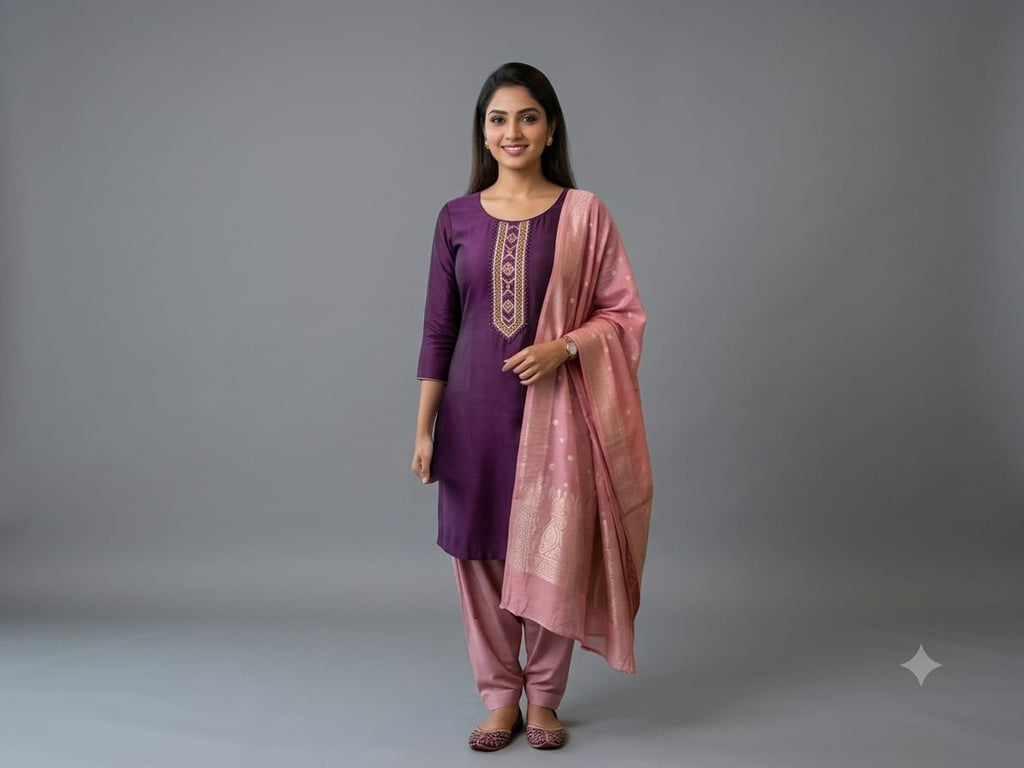Shimmer Silk Hand Work Festive Suit 1311