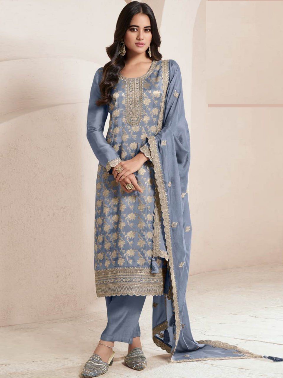 Jacquard Viscose Silk Semi Stitched Wedding Suit 70351
