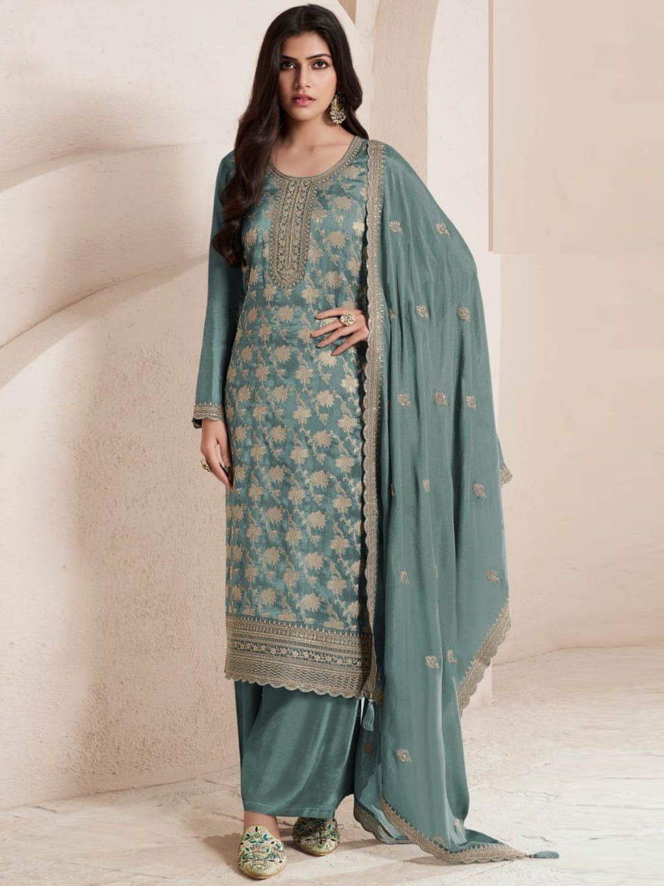 Jacquard Viscose Silk Semi Stitched Wedding Suit 70351