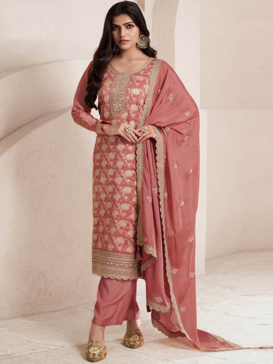 Jacquard Viscose Silk Semi Stitched Wedding Suit 70351