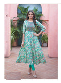 Light Blue Heavy Cotton Floral Print With Embroidery Anarkali Kurti 1002