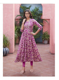 Light Purple Heavy Cotton Floral Print With Embroidery Anarkali Kurti 1003