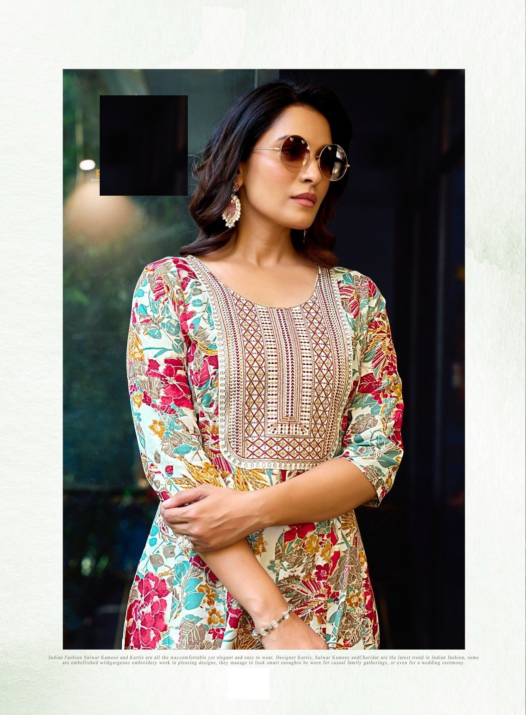 Pastel Green Heavy Cotton Floral Print With Embroidery Anarkali Kurti 2001