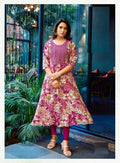 Magenta Heavy Cotton Floral Print With Embroidery Anarkali Kurti 2003