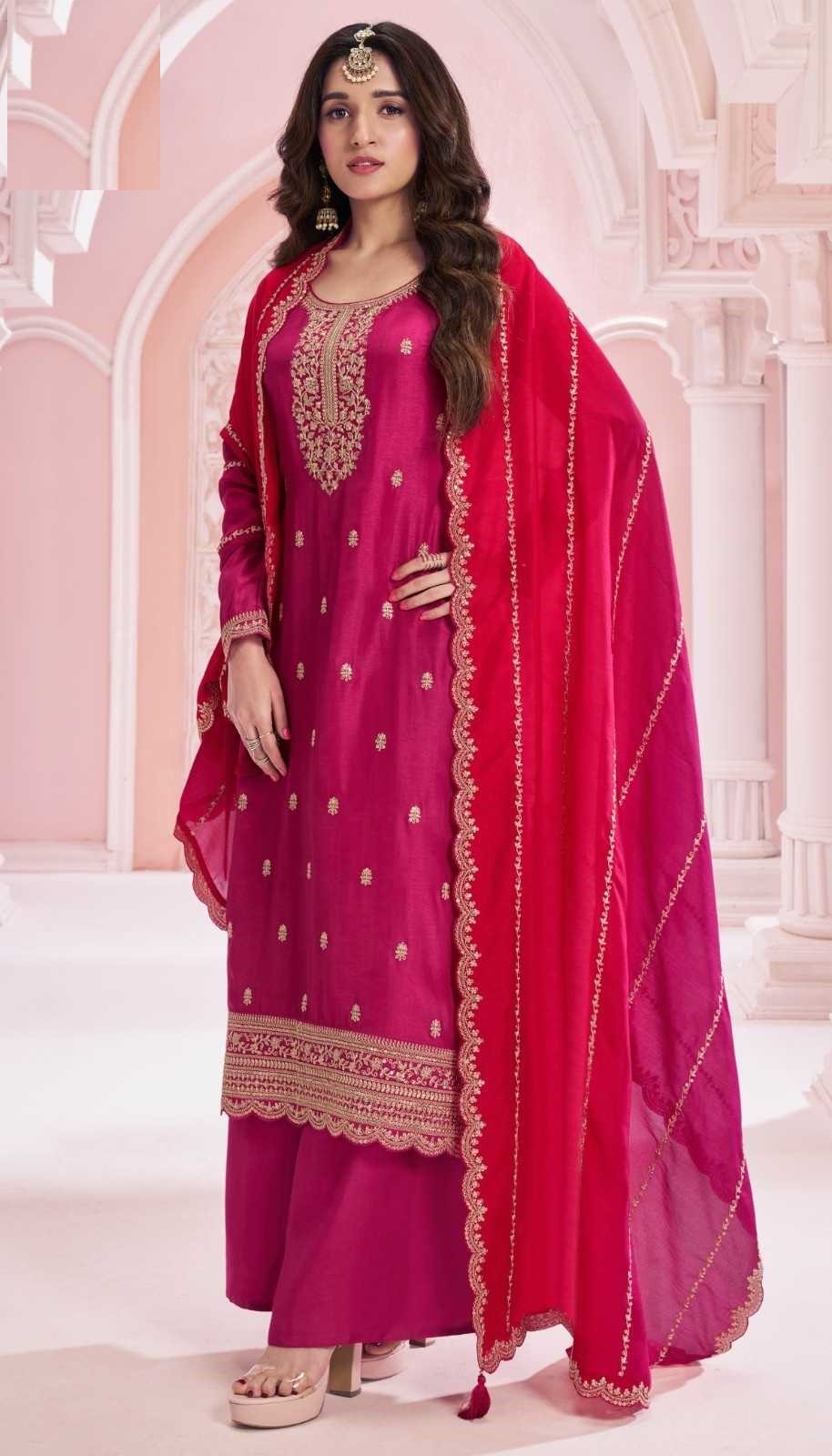 Rani Pink Georgette Silk Embroidery Plus Size Full Stitched Suit 69451