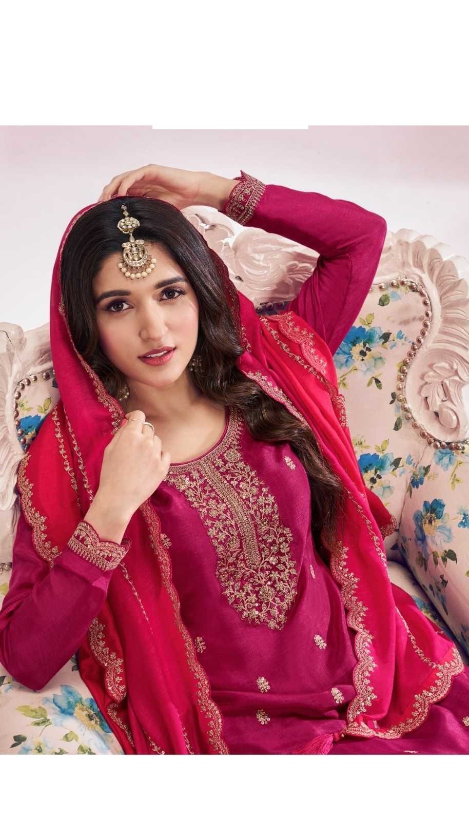 Rani Pink Georgette Silk Embroidery Plus Size Full Stitched Suit 69451