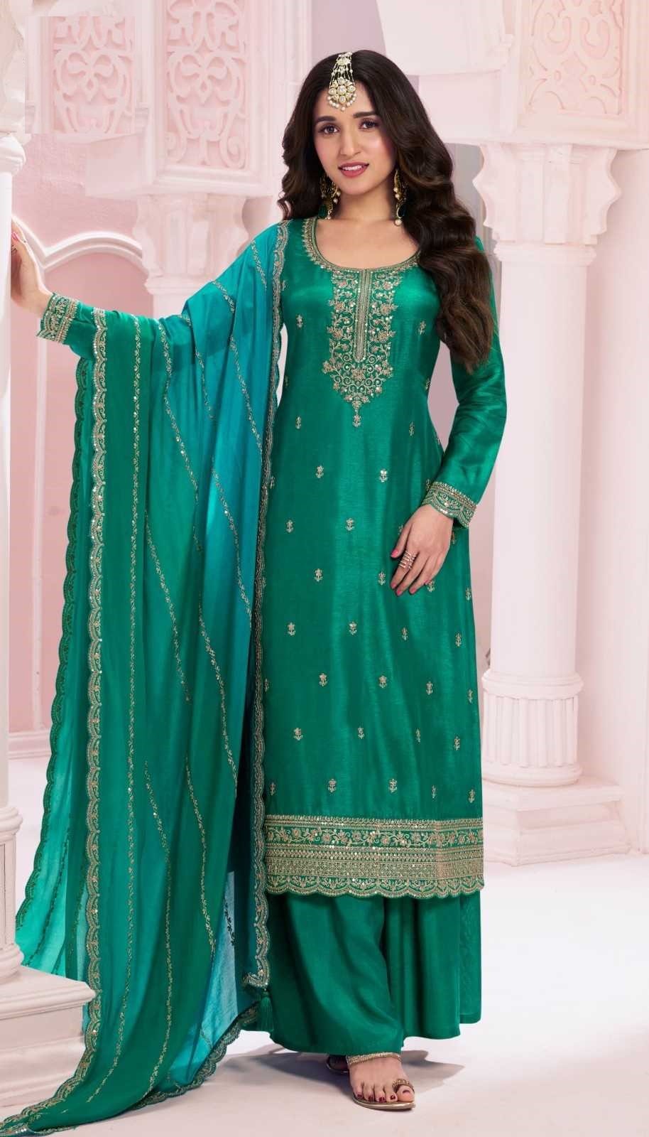 Sea Green Georgette Silk Embroidery Plus Size Full Stitched Suit 69452