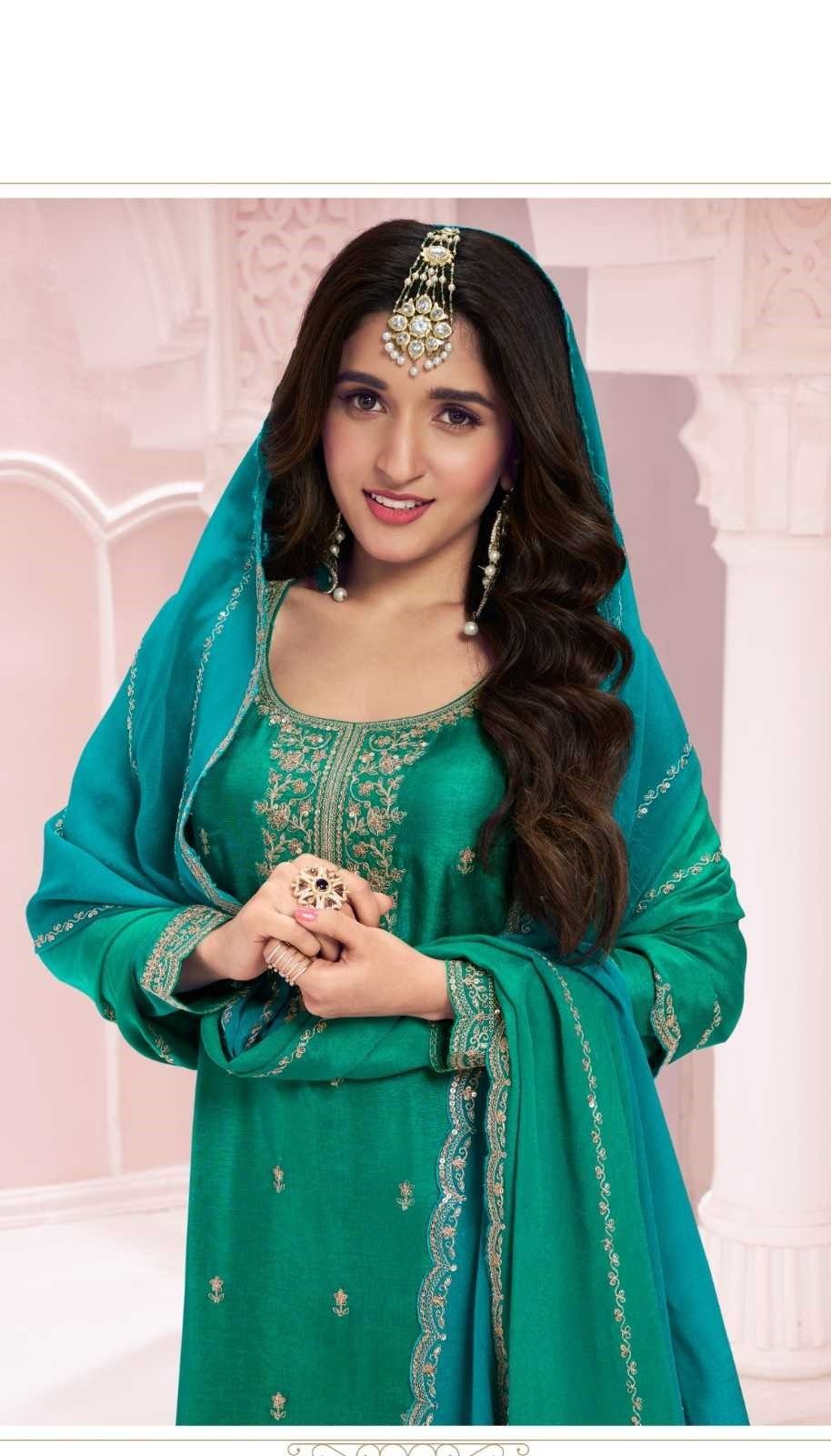 Sea Green Georgette Silk Embroidery Plus Size Full Stitched Suit 69452