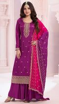 Purple Georgette Silk Embroidery Plus Size Full Stitched Suit 69453