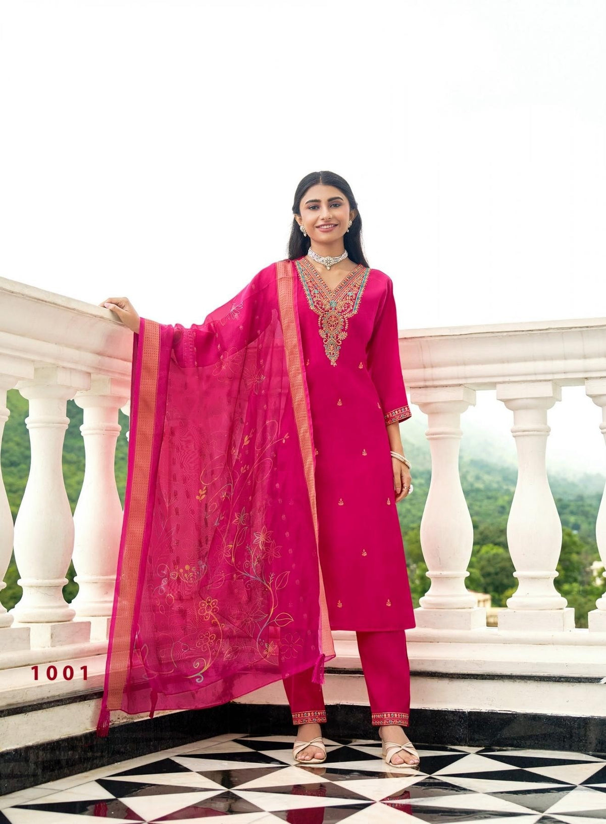 Plus Size Festive Wear Embroidered Straight Fit Kurta Set 1001