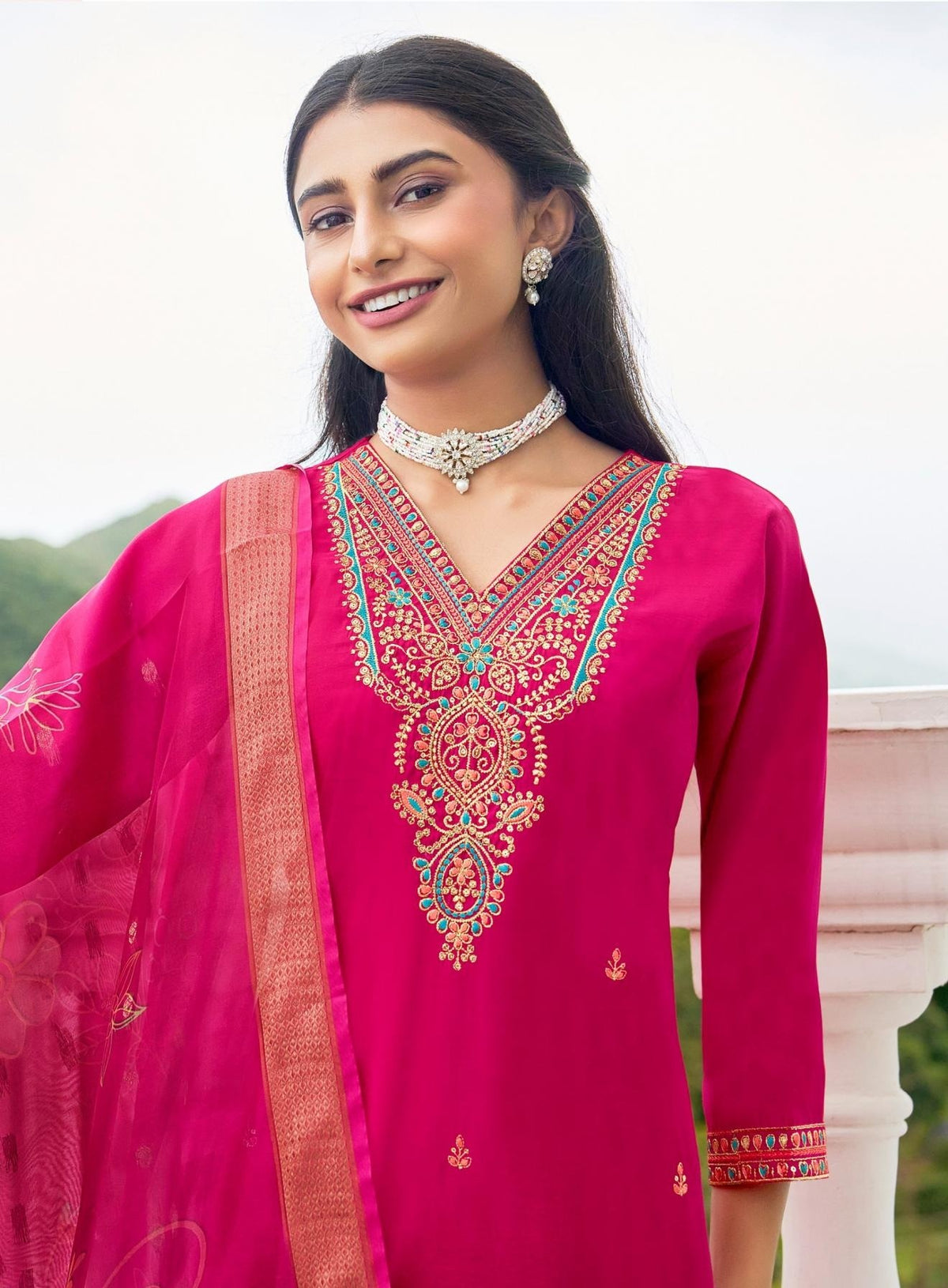 Plus Size Festive Wear Embroidered Straight Fit Kurta Set 1001