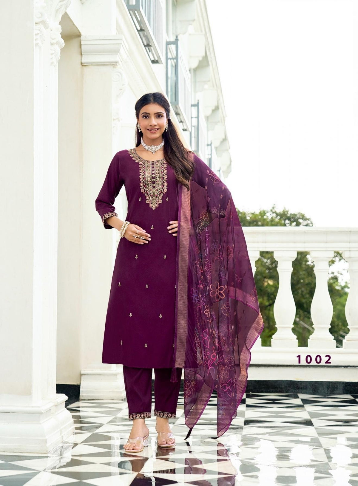 Plus Size Festive Wear Embroidered Straight Fit Kurta Set 1001
