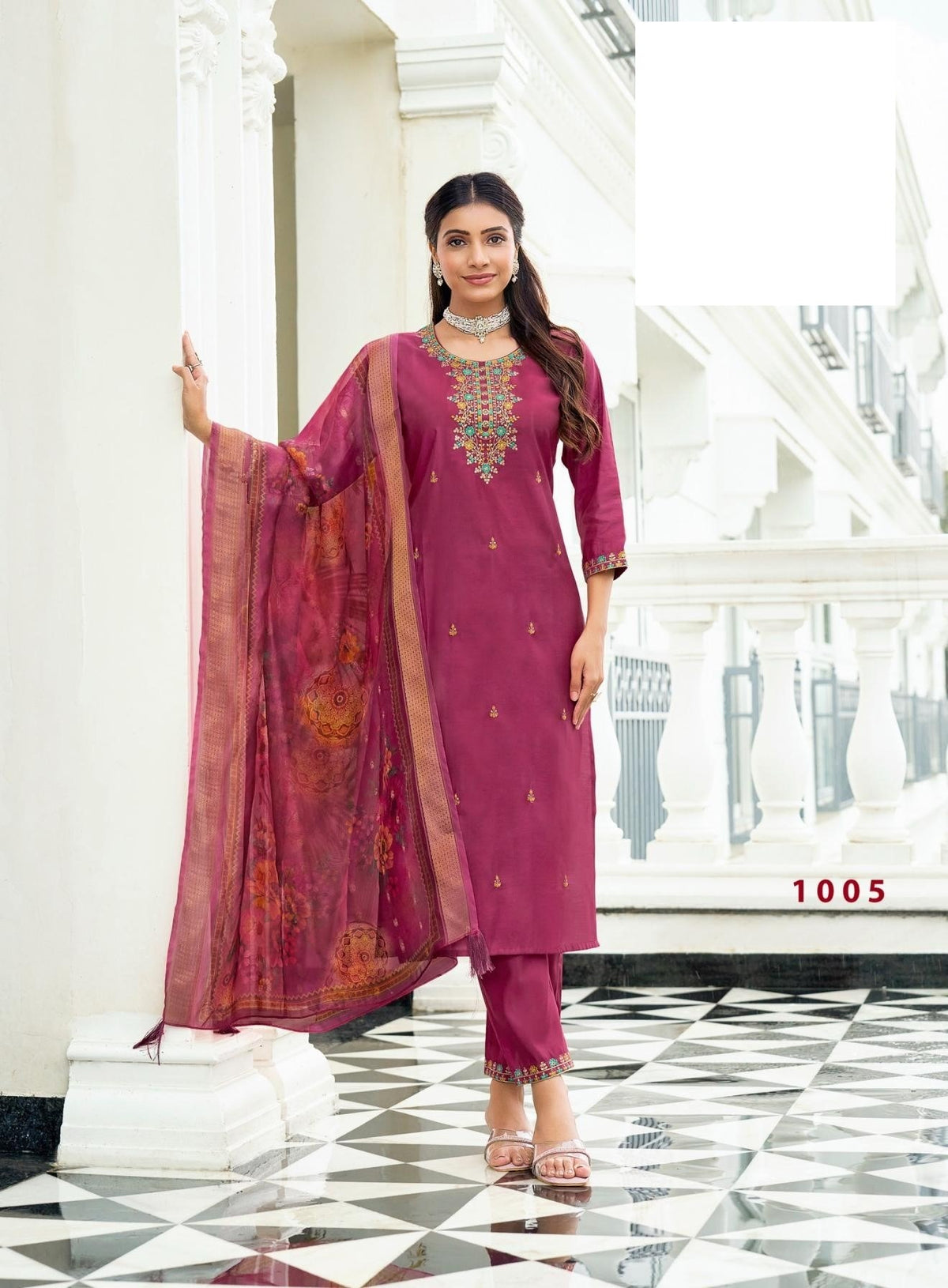 Plus Size Festive Wear Embroidered Straight Fit Kurta Set 1001