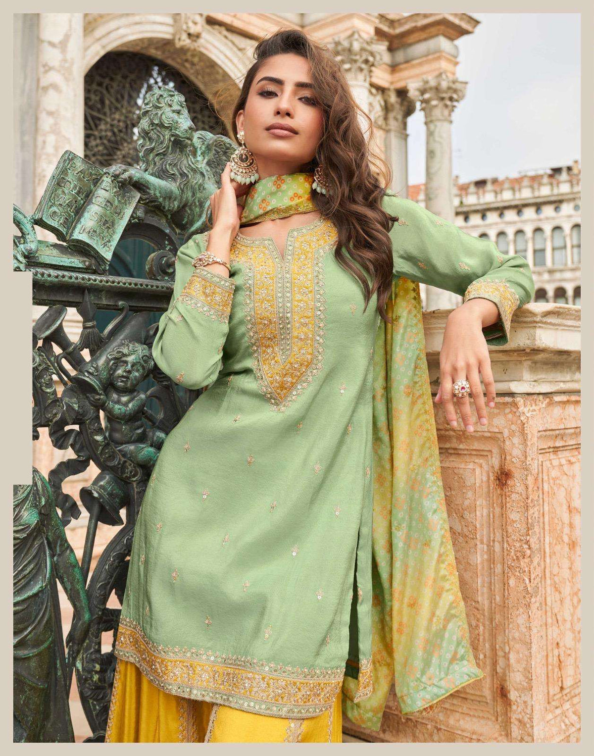 Wedding Collection Heavy Chinon Sharara Suit 10032