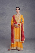Heavy Chinon Silk Bandhani Print With Real Gota Work Palazzo Suit 7429