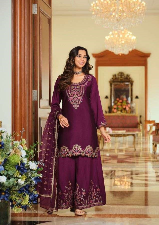 Shimmer Silk Hand Work Full Stitched Palazzo Suit 30401