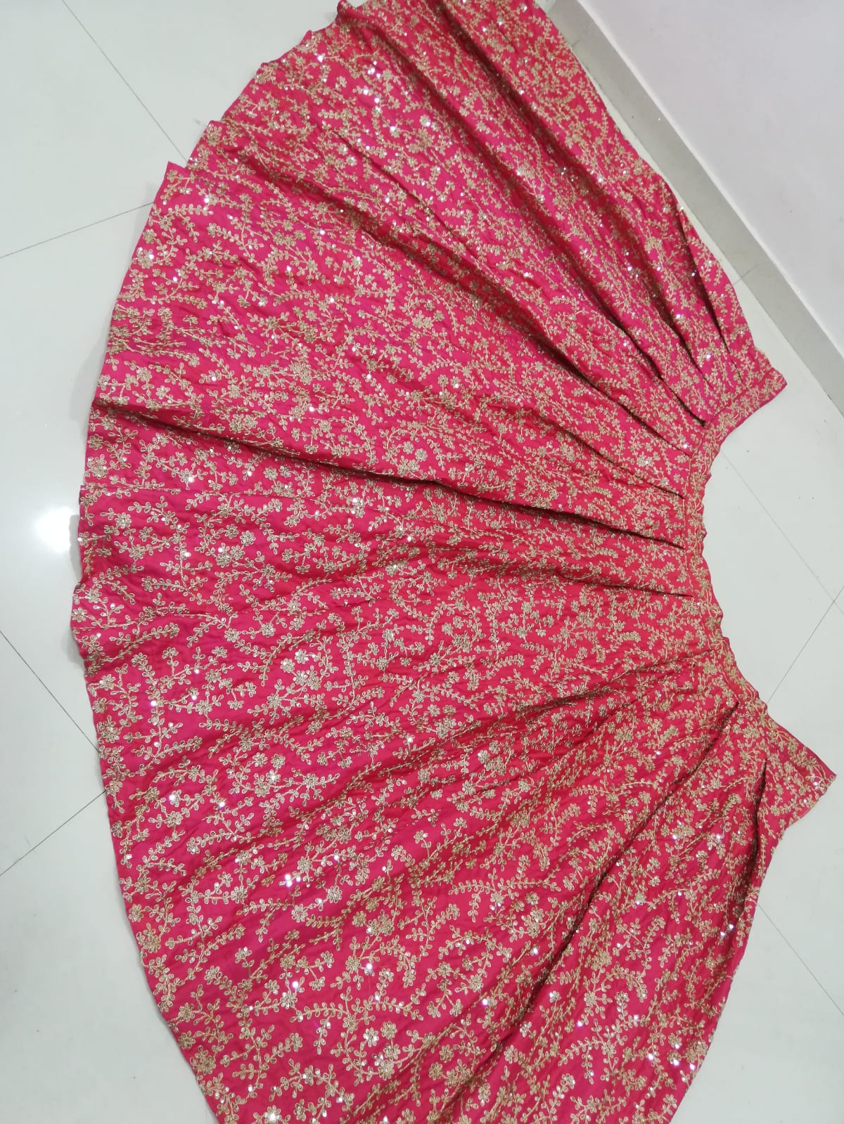 Rose Pink Heavy Silk Semi Stitched Wedding Lehenga V3-223