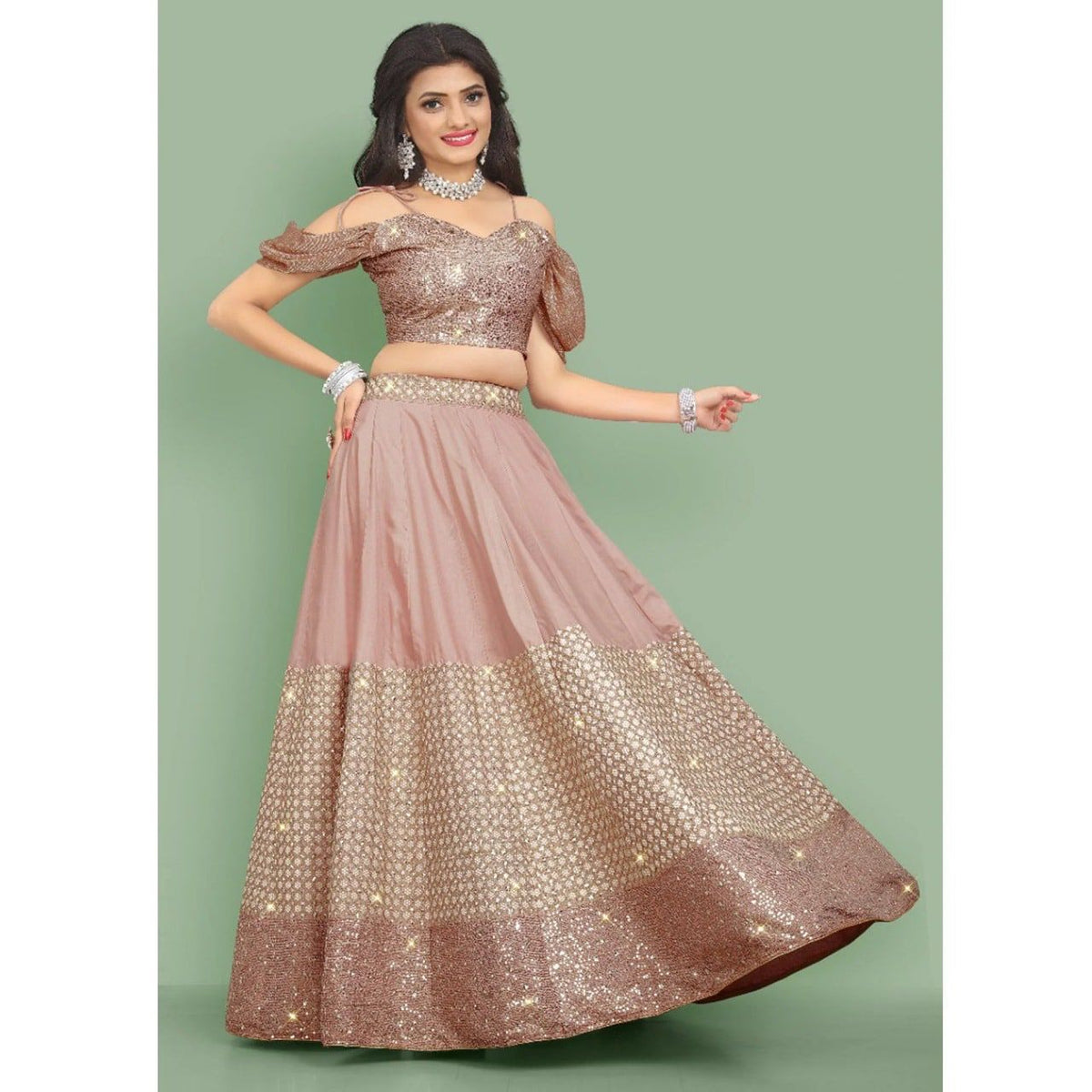 Puff Sleeve Off Shoulder Indo-Western Lehenga 273