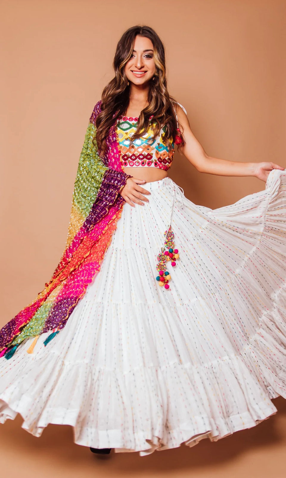 Pure White Heavy Georgette Lehenga With Multicolor Dupatta V3-332