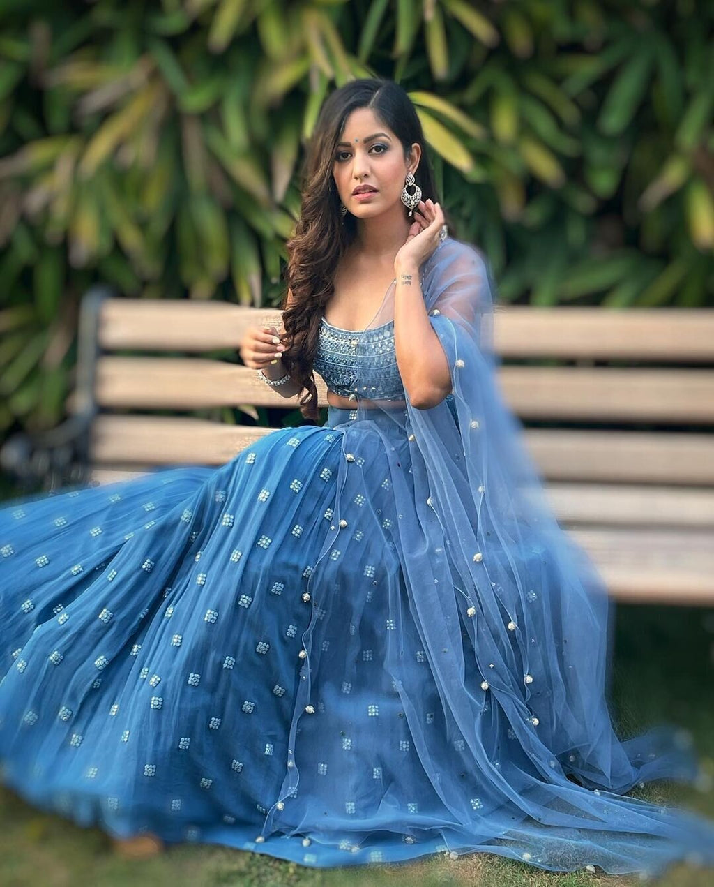 Ishita Dutta Celebrity Heavy Sequins Work Georgette Lehenga V3-337