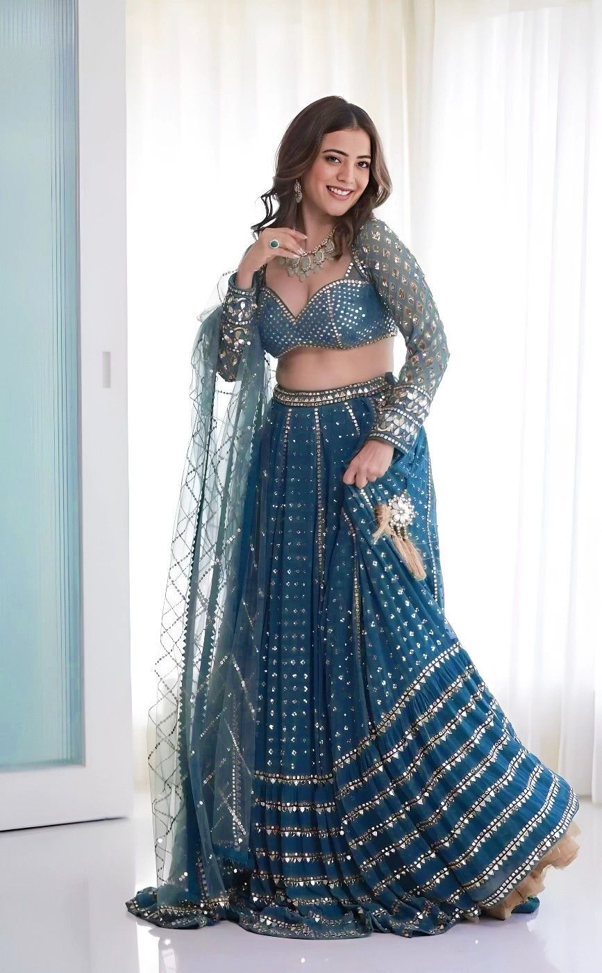Beautiful Turquoise Heavy Sequins Work Wedding Lehenga 338
