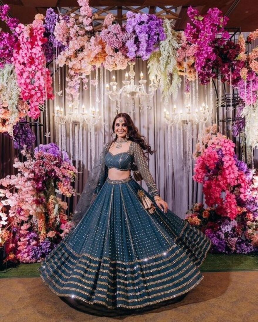Beautiful Turquoise Heavy Sequins Work Wedding Lehenga 338